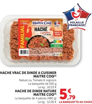 Haché de dinde nature ou haché vrac de dinde à cuisiner Maître CoQ