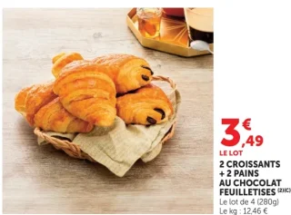 2 CROISSANTS + 2 PAINS AU CHOCOLAT FEUILLETISES