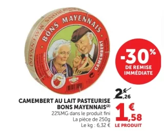 CAMEMBERT AU LAIT PASTEURISE BONS MAYENNAIS