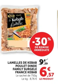 Lamelles de Kebab Poulet Dinde Family Surgelé France Kebab