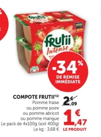 Compote Frutii' Intense Pomme fraise, pomme poire, pomme abricot ou pomme mangue