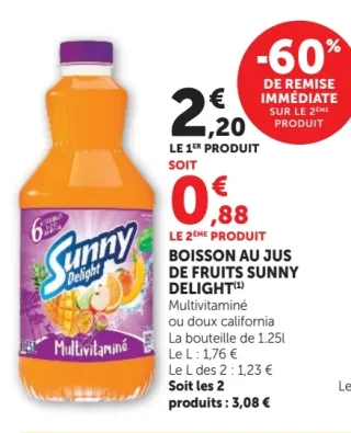 Boisson au jus de fruits Sunny Delight Multivitaminé ou doux california