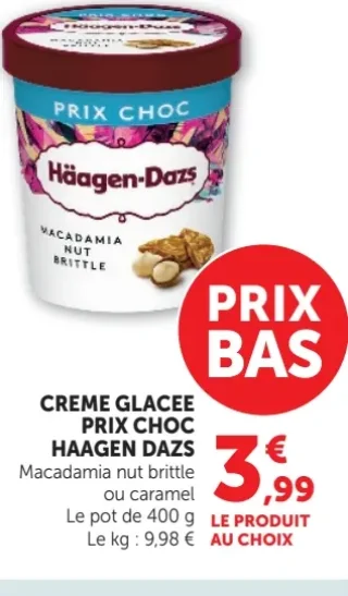 Creme Glacee Prix Choc Haagen Dazs Macadamia nut brittle ou caramel