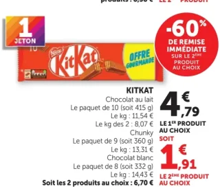 Kit Kat Chocolat au lait, Chunky ou Chocolat blanc