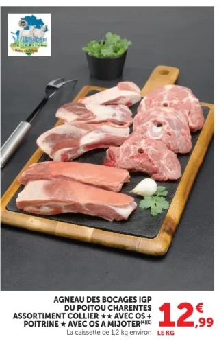 Agneau des Bocages IGP du Poitou Charentes Assortiment collier ★★ avec os + poitrine ★ avec os à mijoter