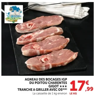 Agneau des Bocages IGP du Poitou Charentes Gigot ★★★ tranche à griller avec os