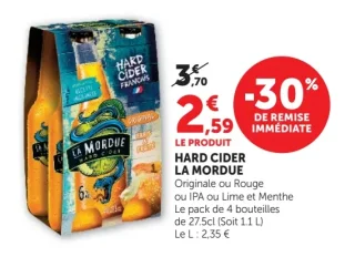 Hard Cider La Mordue Originale ou Rouge ou IPA ou Lime et Menthe
