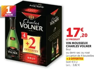 Vin mousseux Charles Volner Brut, demi-sec ou rosé (4 bouteilles + 2 offertes)