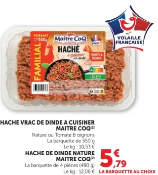 Haché vrac de dinde à cuisiner ou haché de dinde nature Maître CoQ