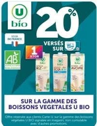 LA GAMME DES BOISSONS VEGETALES U BIO 20% SUR CARTE