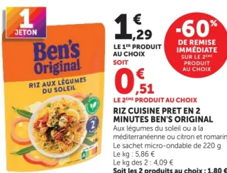 RIZ CUISINE PRET EN 2 MINUTES BEN'S ORIGINAL Aux légumes du soleil ou a la méditerranéenne