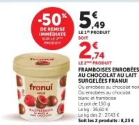 Franuí Framboises enrobées au chocolat au lait surgelées