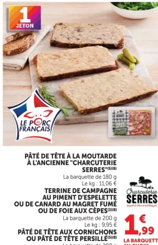 Pâté de tête à la moutarde à l'ancienne ou Terrine de campagne Charcuterie Serres
