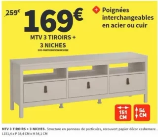 Meuble TV 3 TIROIRS + 3 NICHES Conforama