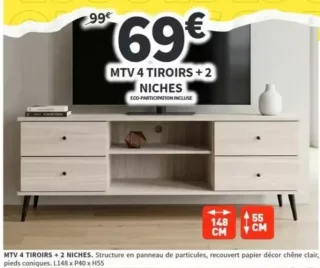 Meuble TV 4 TIROIRS + 2 NICHES Conforama