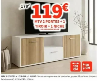 Meuble TV 2 PORTES + 1 TIROIR + 1 NICHE Conforama