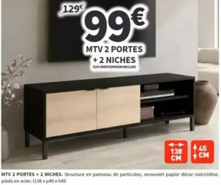 Meuble TV 2 PORTES + 2 NICHES Conforama