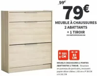 MEUBLE À CHAUSSURES 2 ABATTANTS + 1 TIROIR Conforama