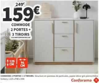 COMMODE 2 PORTES + 3 TIROIRS Conforama