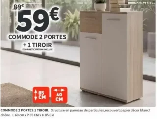 COMMODE 2 PORTES + 1 TIROIR Conforama