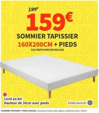 Sommier tapissier 160x200cm + pieds Conforama