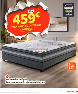 Pack Matelas 160x200cm + Sommier Conforama