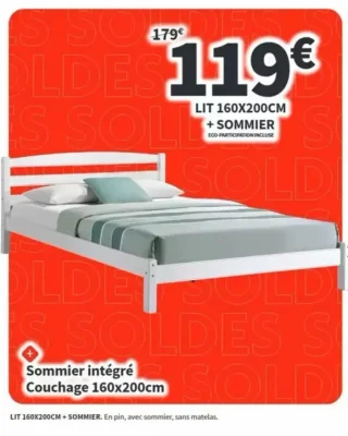 Lit 160X200CM + SOMMIER en pin