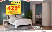 Le Pack Lit 160x200cm + 2 Chevets + Armoire