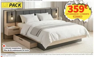 Le Pack Lit 160x200cm + 2 Chevets Attenants