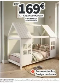 Lit cabane 90x190cm avec sommier inclus