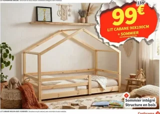 Lit cabane 90x190cm + Sommier Conforama