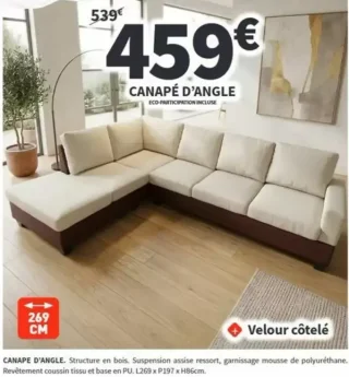 Canapé d'angle velours côtelé Conforama