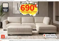 Canapé d'angle + ottoman velours côtelé Conforama