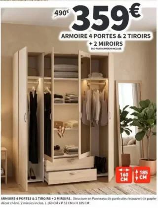 Armoire 4 portes & 2 tiroirs + 2 miroirs Conforama