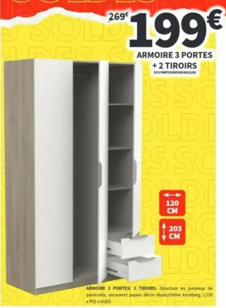 Armoire 3 portes + 2 tiroirs