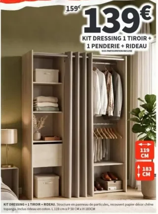 Kit dressing 1 tiroir + 1 penderie + rideau