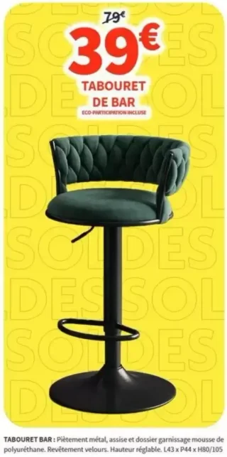 Tabouret de bar velours vert Conforama