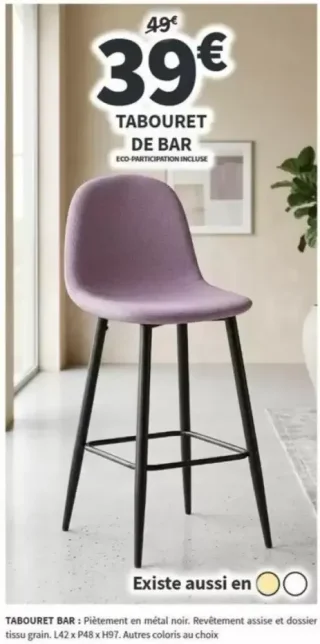 Tabouret de bar tissu grain Conforama
