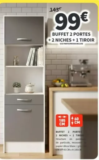 Buffet 2 portes + 2 niches + 1 tiroir