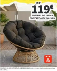FAUTEUIL DE JARDIN PIVOTANT AVEC COUSSIN