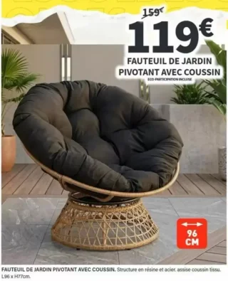 FAUTEUIL DE JARDIN PIVOTANT AVEC COUSSIN