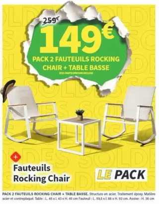 PACK 2 FAUTEUILS ROCKING CHAIR + TABLE BASSE