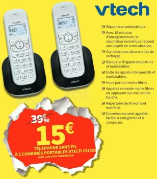Téléphone sans fil à 2 combinés portables VTech CS1551