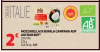 MOZZARELLA DI BUFALA CAMPANA AOP AUCHAN BIO