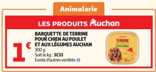 BARQUETTE DE TERRINE POUR CHIEN AU POULET ET AUX LÉGUMES AUCHAN