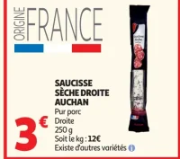 Saucisse sèche droite Auchan
