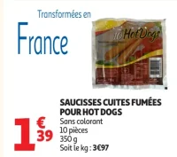 Saucisses cuites fumées pour hot dogs