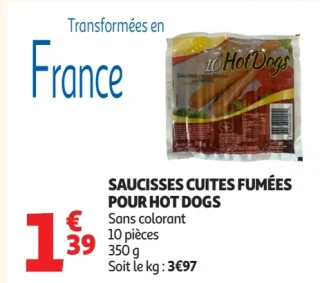 Saucisses cuites fumées pour hot dogs