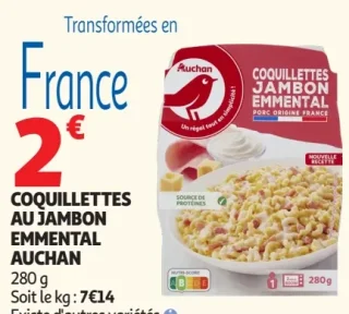 COQUILLETTES AU JAMBON EMMENTAL AUCHAN