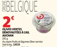 OLIVES VERTES DÉNOYAUTÉES À L'AIL AUCHAN